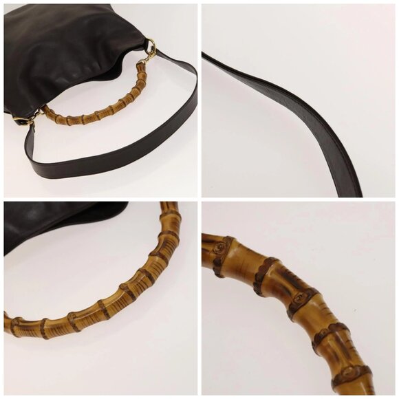 GUCCI Bamboo Shoulder Bag Leather 2way Brown Gold Auth 139168 - Picture 16 of 16